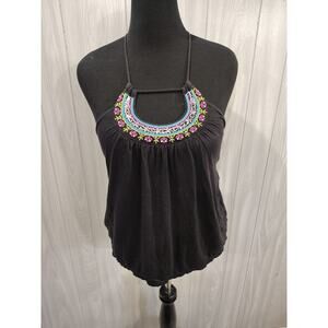 Victoria's Secret VS Bra Tops Black Halter Built in Shelf Bra Medium M Jeweled